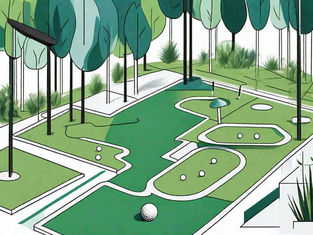 A miniature golf course with various creative obstacles