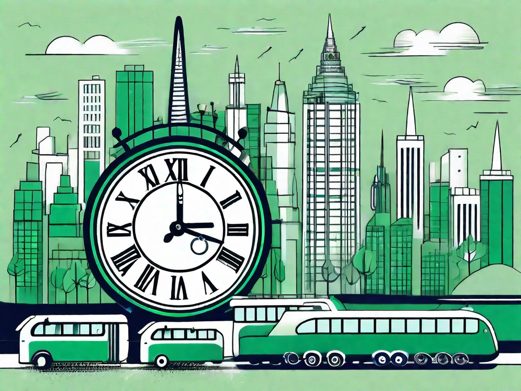 A bustling city skyline with iconic landmarks