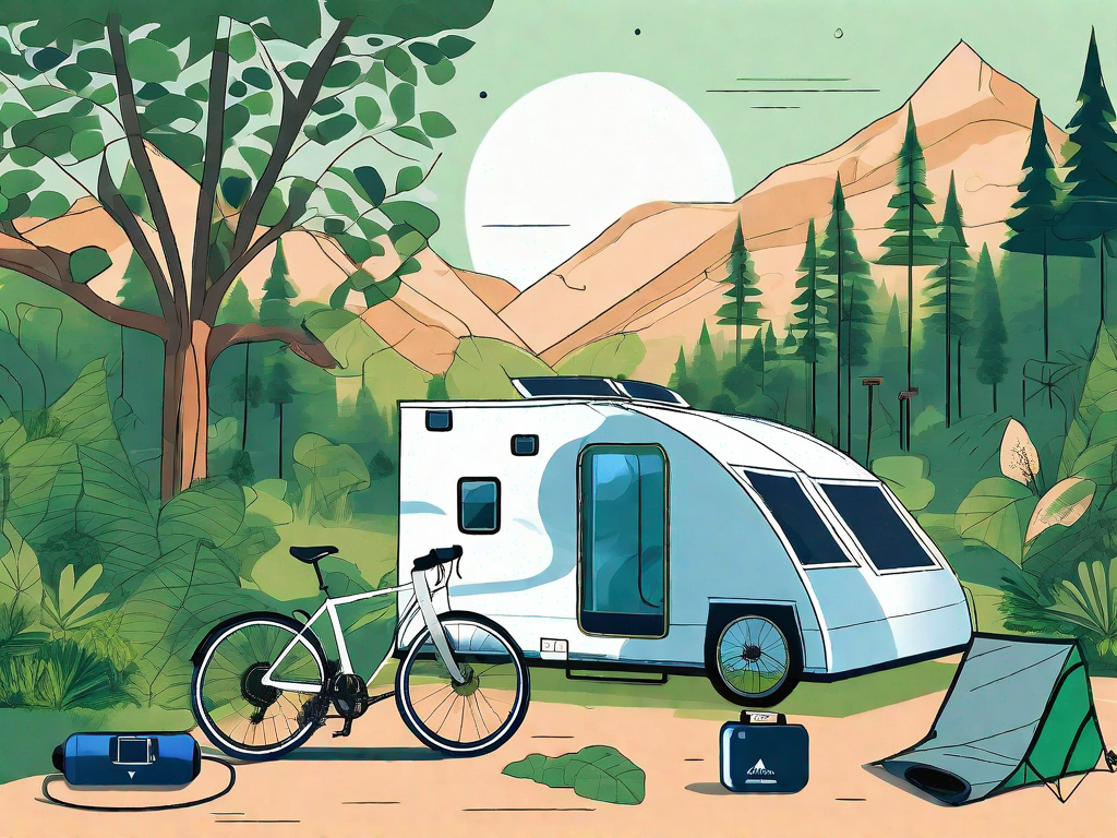 A scenic landscape with a solar-powered campsite