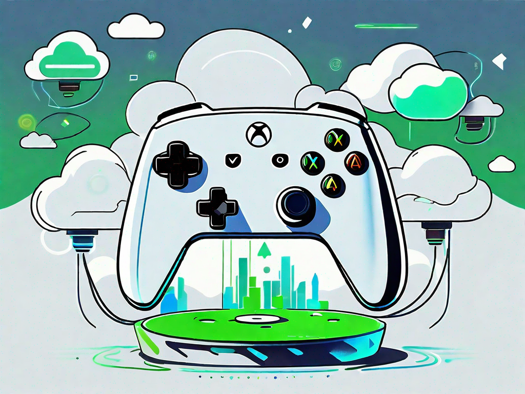 A futuristic gaming console floating among clouds