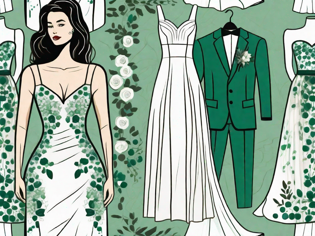 A vintage and a modern wedding dress hanging side by side