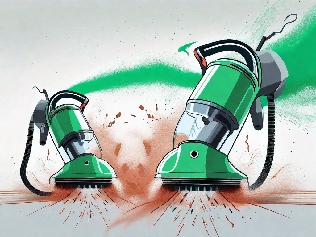 Two stylized vacuum cleaners