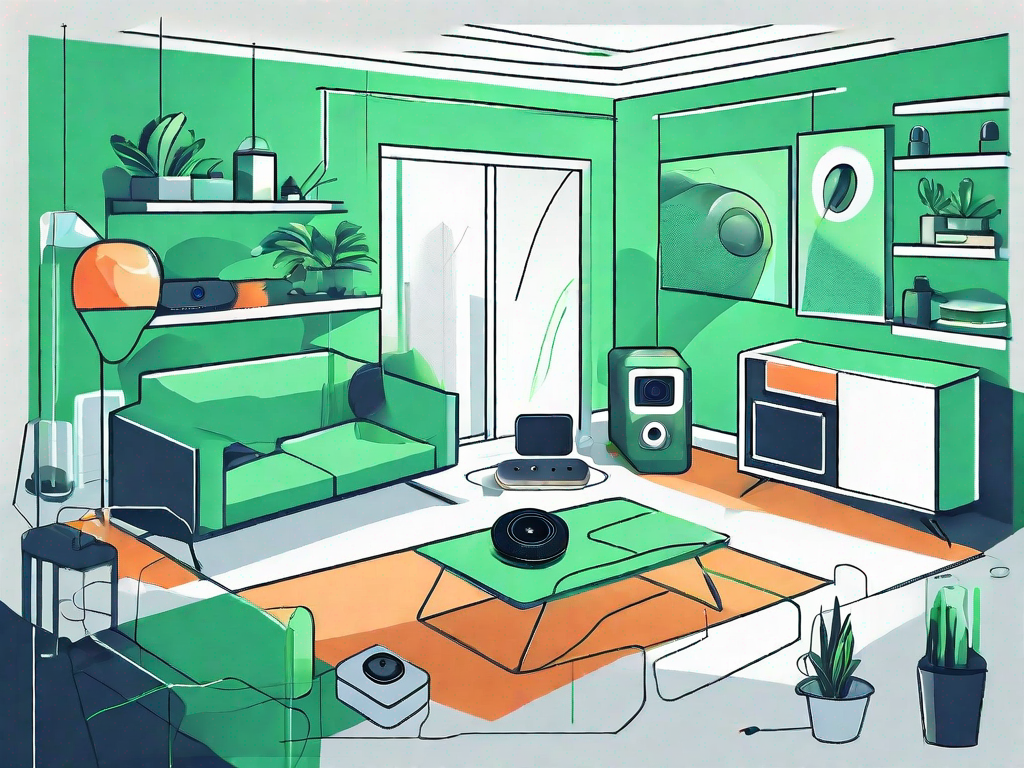 A variety of high-tech gadgets such as a smart speaker