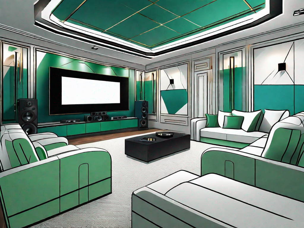 A luxurious home cinema setting with a large 4k tv as the centerpiece