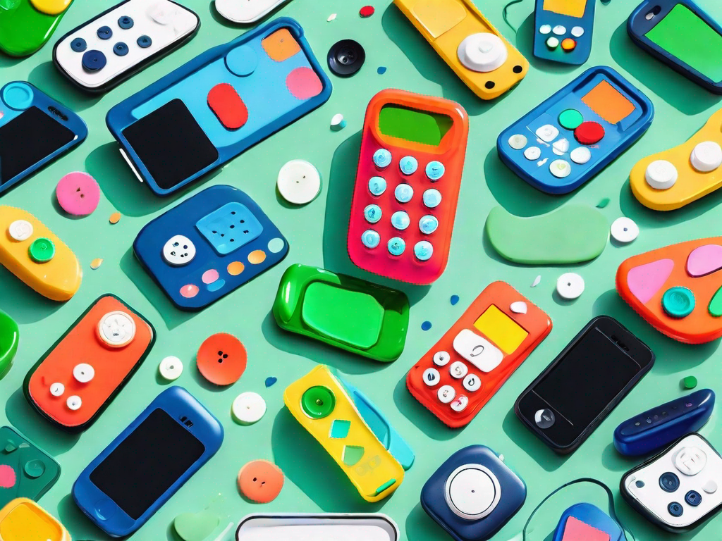 A variety of colorful toy phones