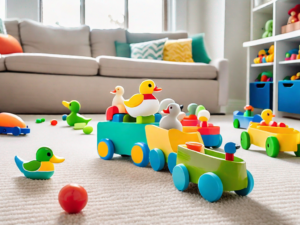 A variety of colorful push-and-pull toys