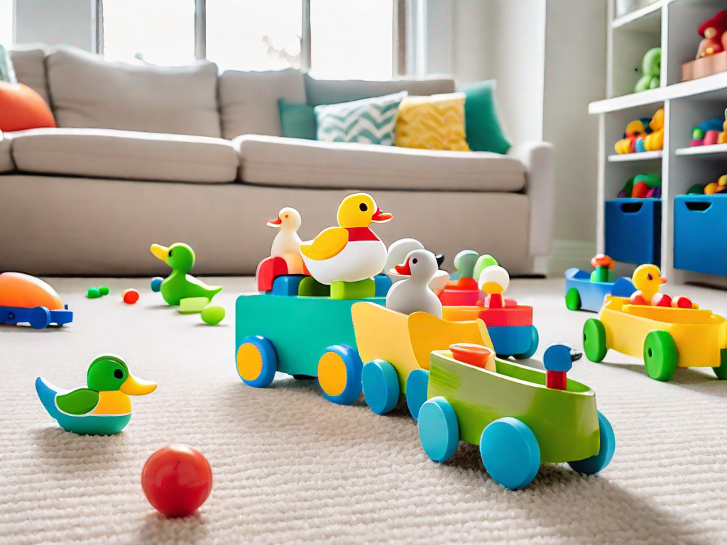 A variety of colorful push-and-pull toys