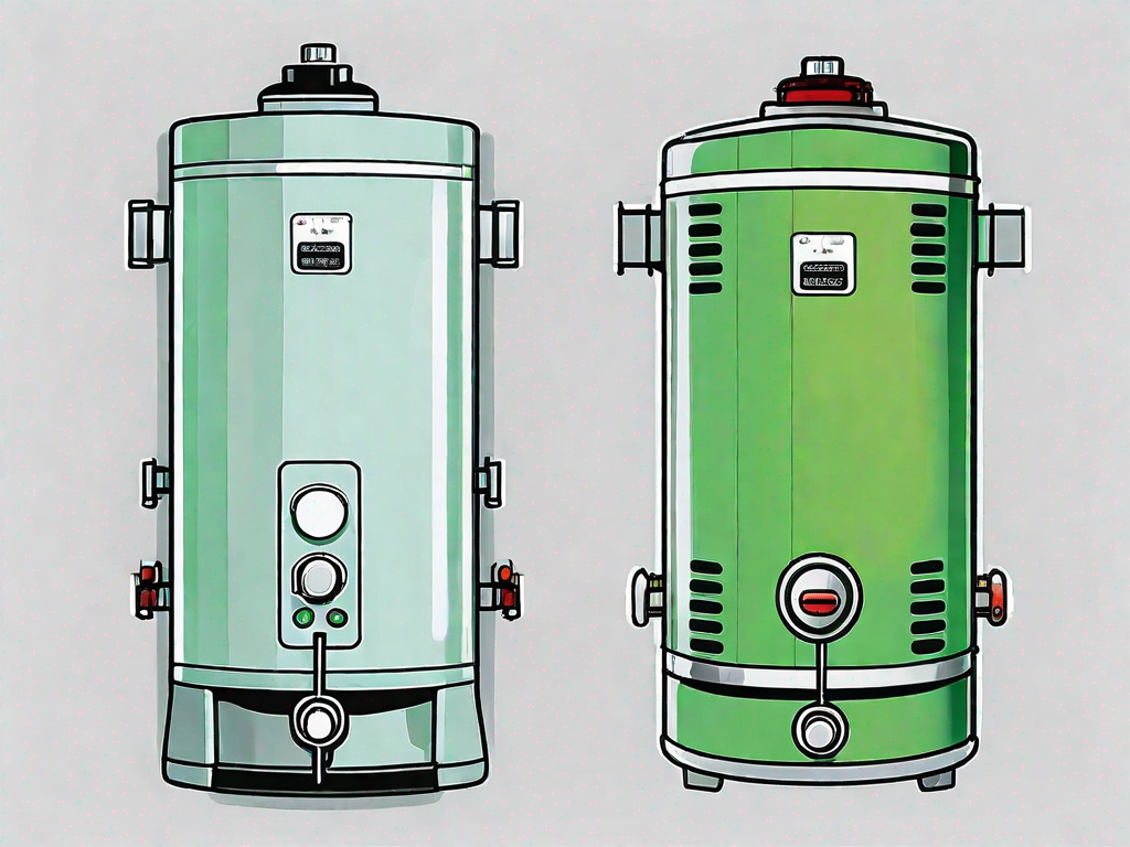 A traditional water heater and a tankless water heater side by side