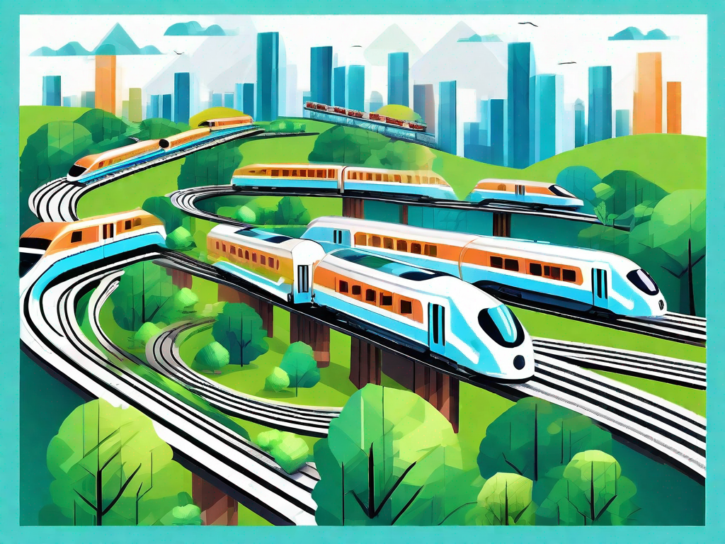 A variety of colorful train sets