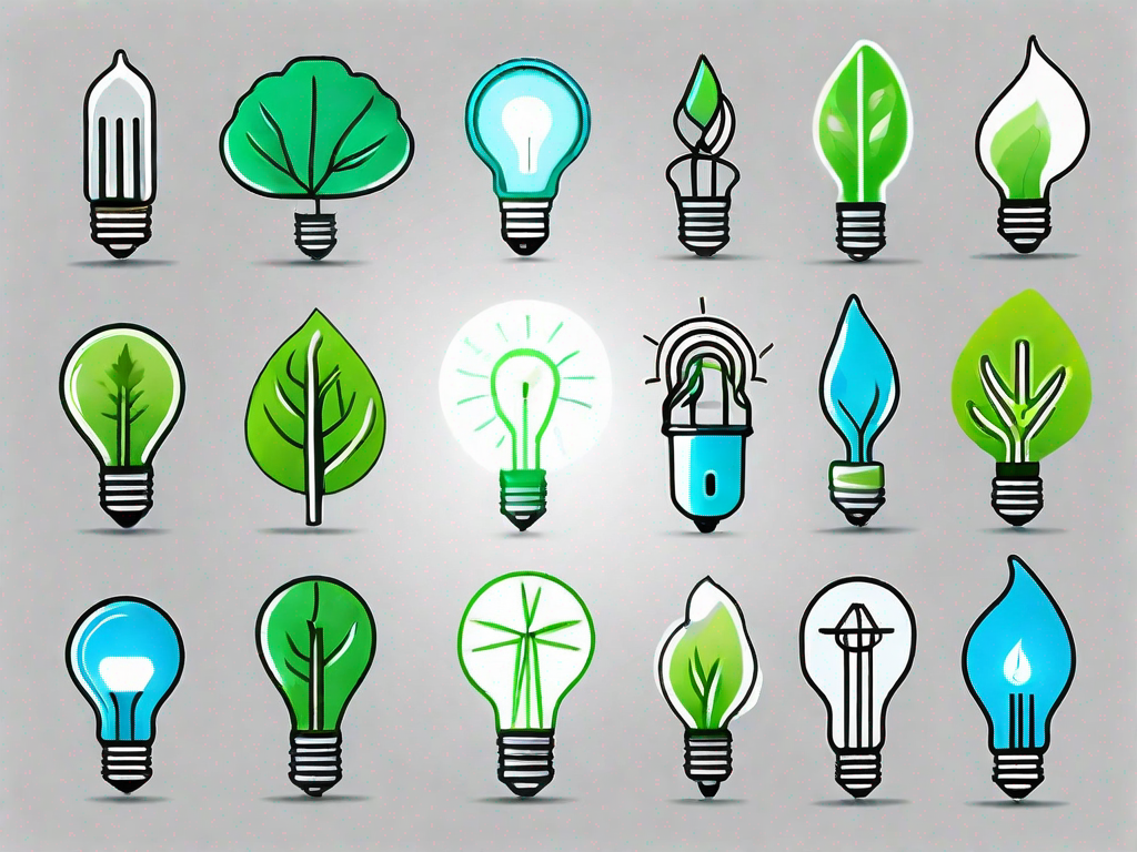 Various types of smart light bulbs glowing in different colors