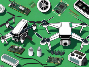 Various drone components spread out on a table