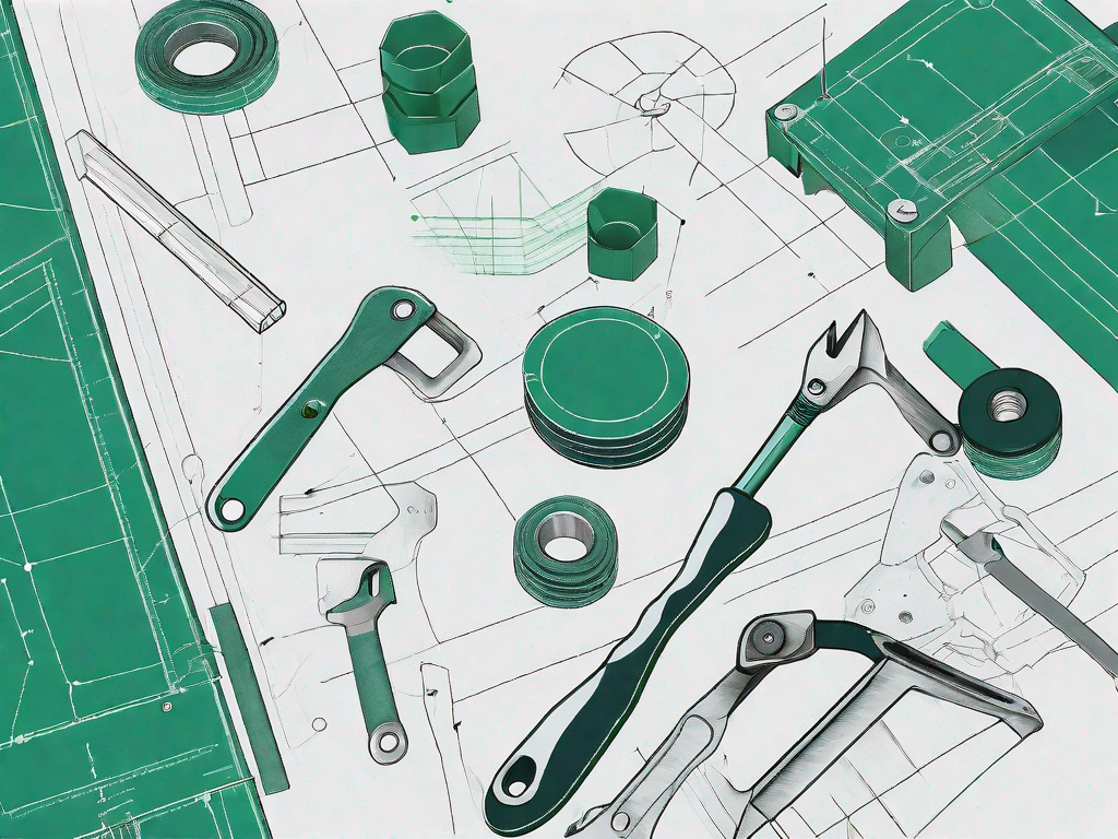 A blueprint of a deck with various construction tools scattered around it
