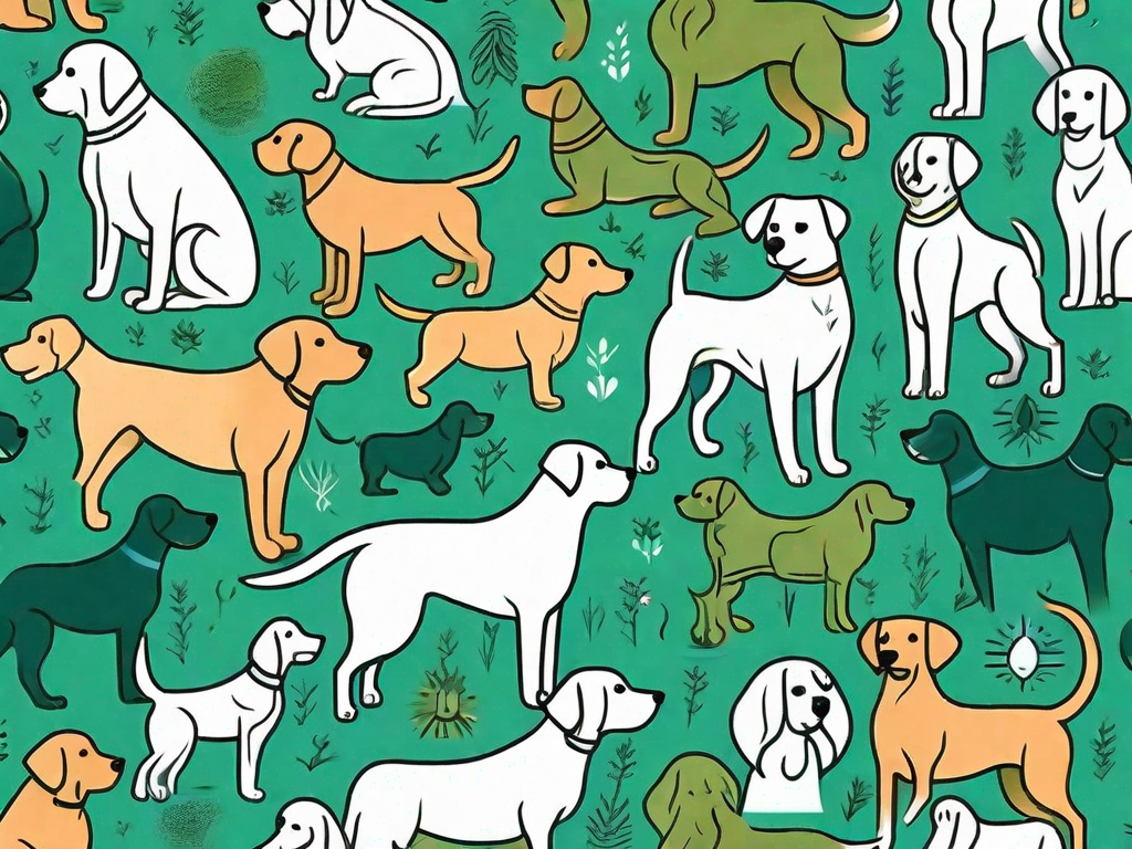 A variety of dogs in different breeds
