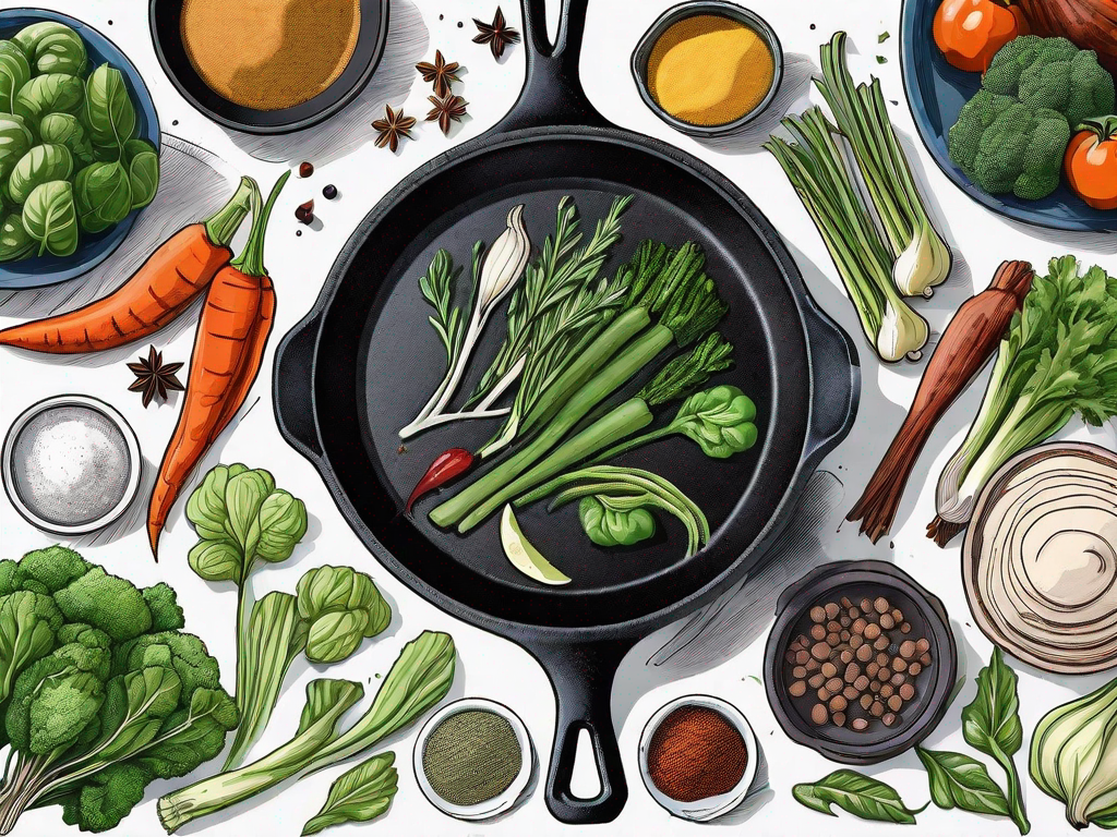 A well-seasoned cast iron skillet on a kitchen countertop