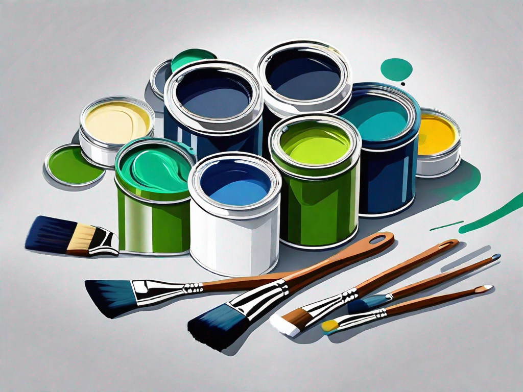 Various paint cans with different colors