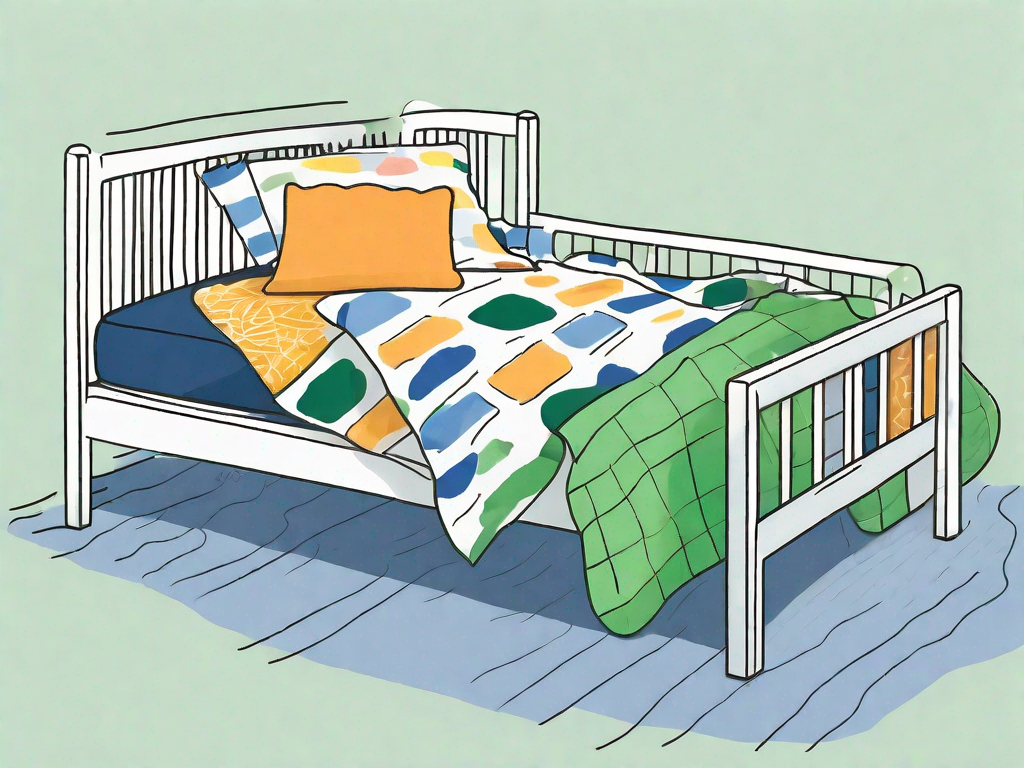 A toddler bed adorned with colorful