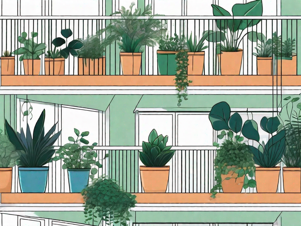 A compact balcony filled with a variety of lush