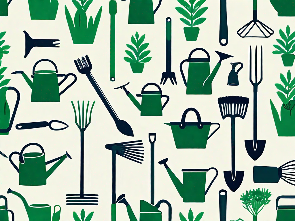 A variety of garden tools such as a spade