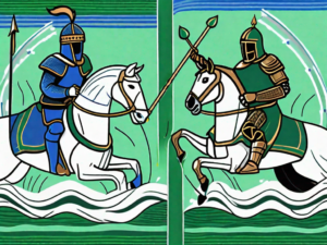 An amazon echo and a google home smart speaker as royal figures in a medieval jousting tournament