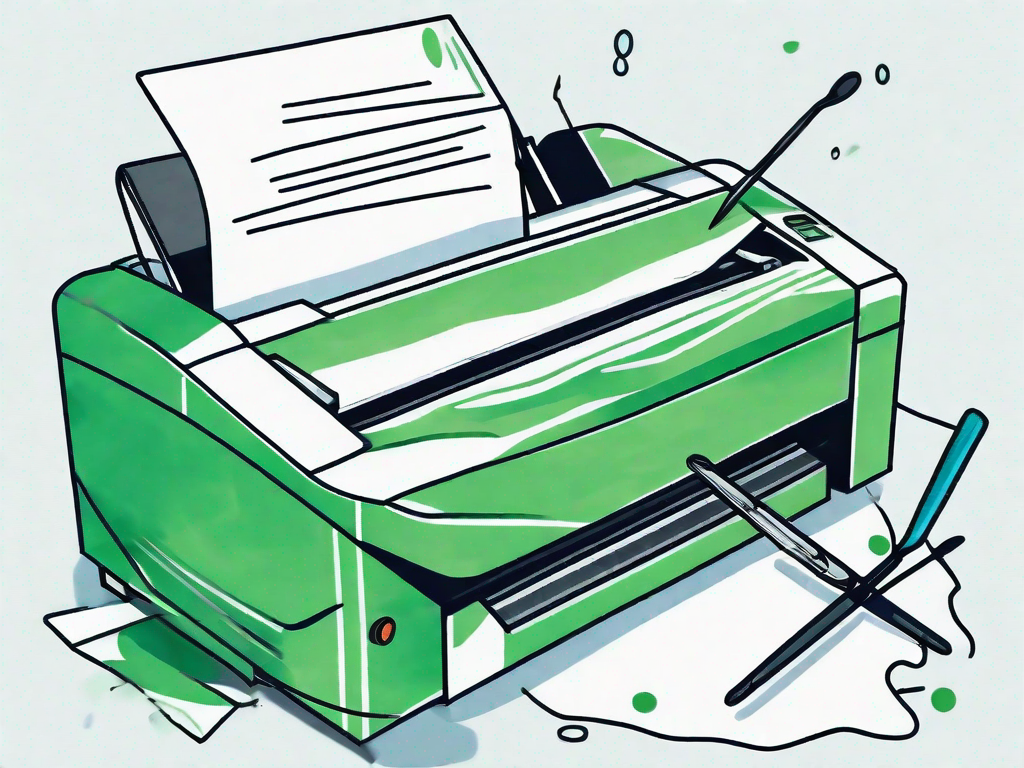 An open printer revealing crumpled paper inside