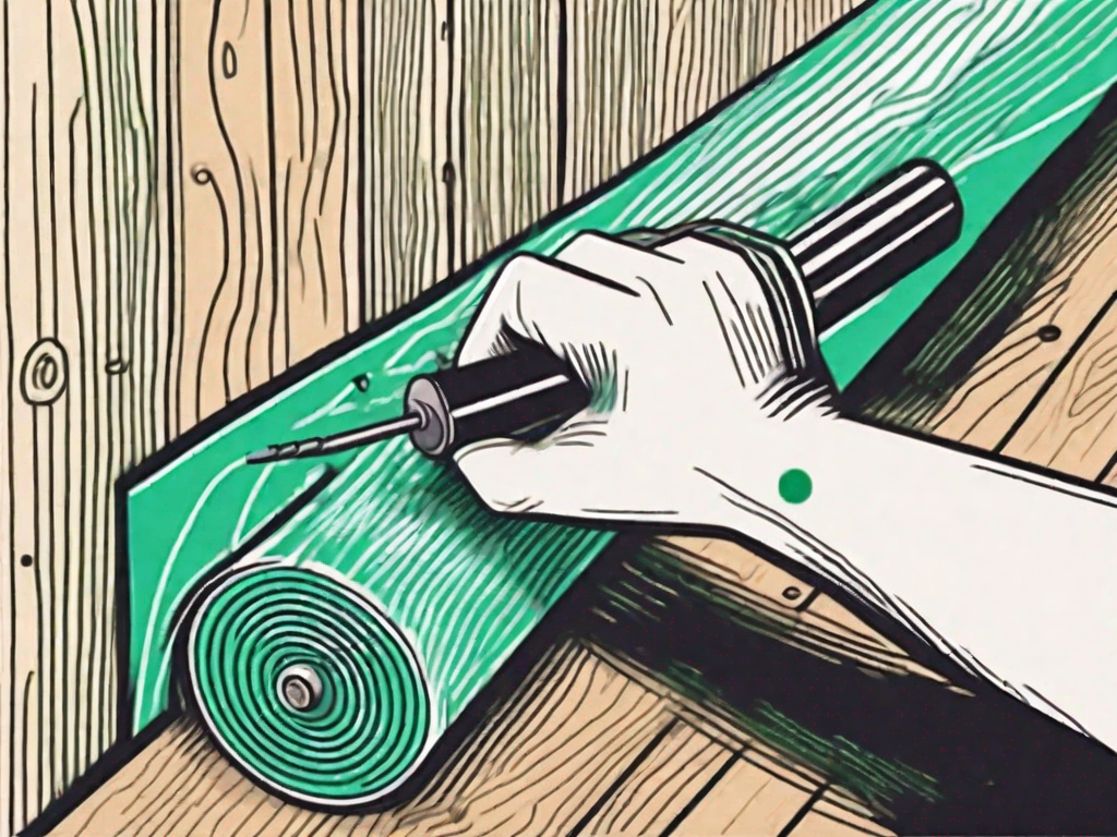 A floorboard being tightened with a screwdriver