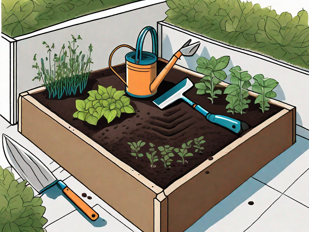 A raised garden bed showcasing various layers of materials (like soil