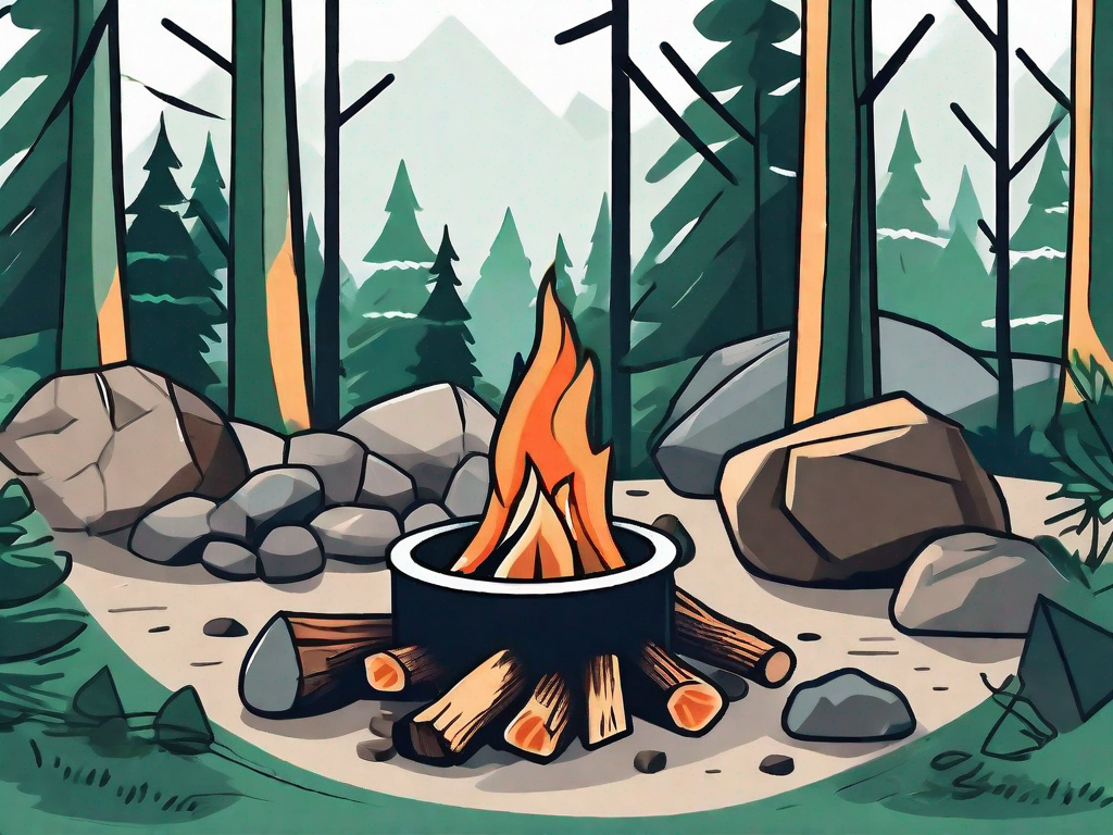 A safe campfire setup in the woods