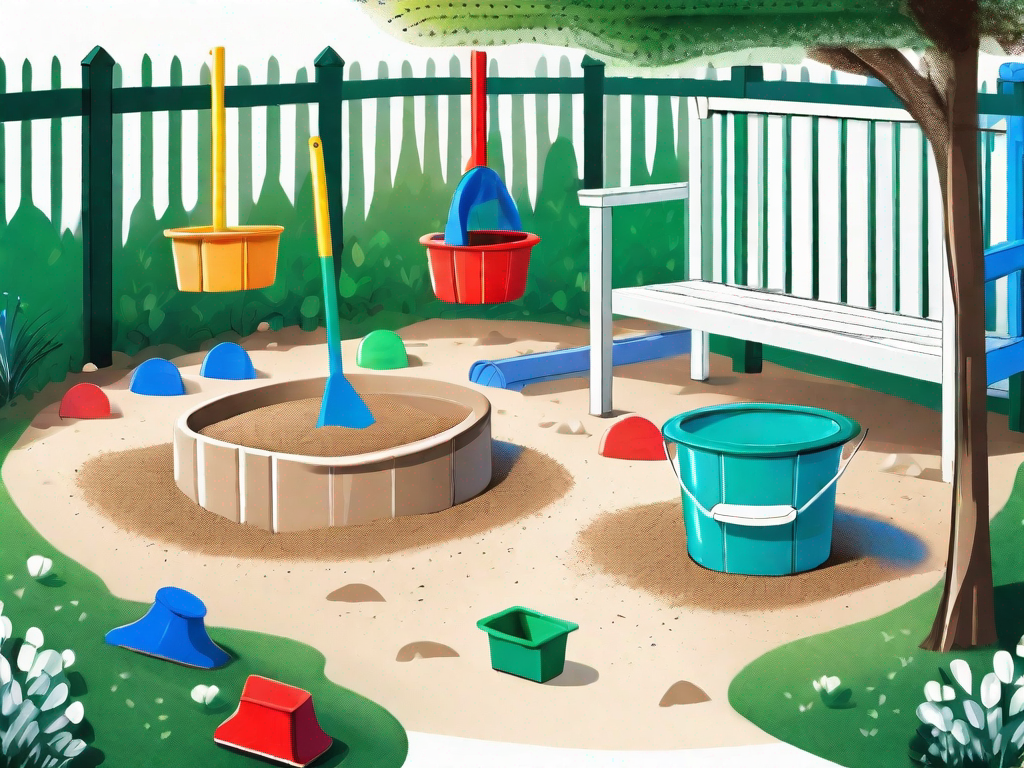 A colorful and safe sandbox with a canopy for shade